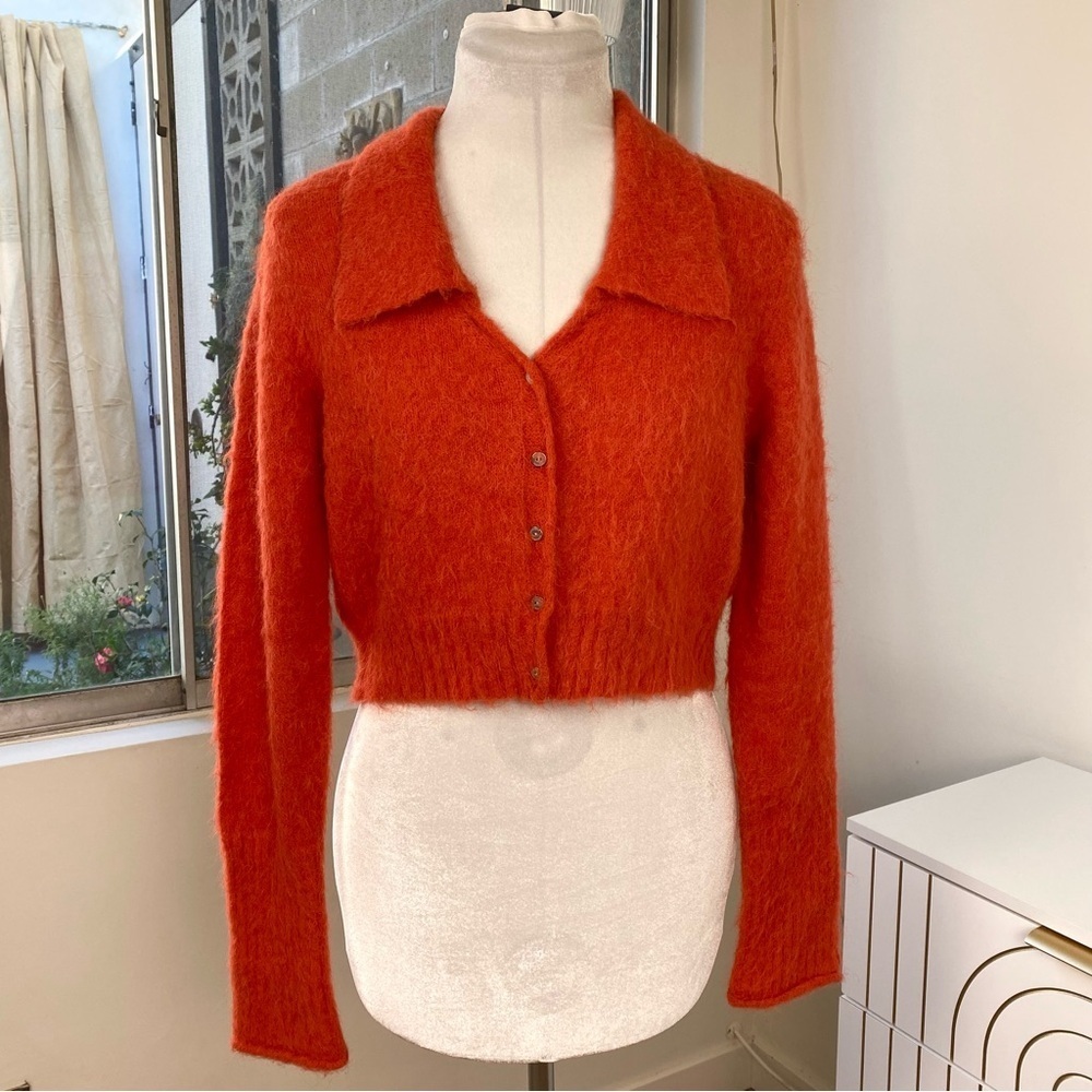 ALLSAINTS NWT Lava Red Alpaca Blend Cropped Cardigan, Size M - Picture 2 of 9